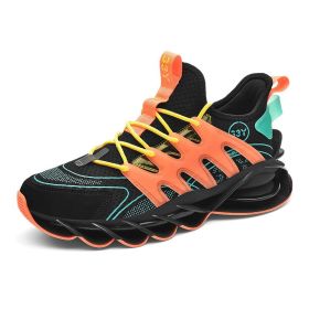 Men Mesh Casual Shoes Running Basketball Soft Sole Sneakers Splicing Hot Sale Gym Comfortable Summer Leisure Breathable Footwear (Color: Black orange, size: 42)