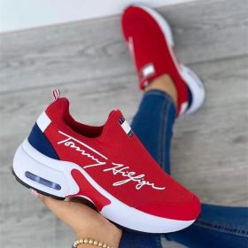 New Women Fashion Running Sneakers Platform Solid Color Flats Ladies Shoes Casual Breathable Wedge Heel Women Walking Sneaker (Shoe Size: 39, Color: Red)