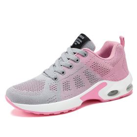 Women Mesh Casual Sport Shoes 36-42 Breathable Lightweight Running Air Cushion Outdoor Soft Sneaker Spring Summer Autumn New (Color: grey pink, size: 36)