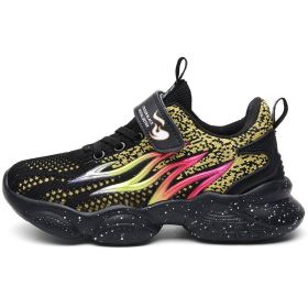 Boys Girls Mesh Sneakers Middle Big Children Casual Shoes Students Kids Running Light Breathable Outdoor Non-slip Wear-resistant (Color: Gold (Single mesh), size: 32)