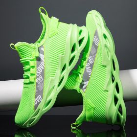 Men White Sneakers Casual Breathable Footwear Male Outdoor Running Jogging Sports Shoes Comfortable Stretch Mesh Fabric Trainers (Color: Green, size: 40)