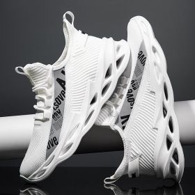 Men White Sneakers Casual Breathable Footwear Male Outdoor Running Jogging Sports Shoes Comfortable Stretch Mesh Fabric Trainers (Color: White, size: 43)
