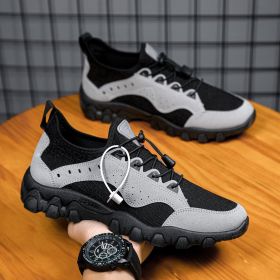 Outdoor Low Tops Casual Sneakers Men Leather Surface Comfortable Non-slip Wear-resistant Slip-on Hiking Shoes Light Breathable (Color: GRAY, size: 44)