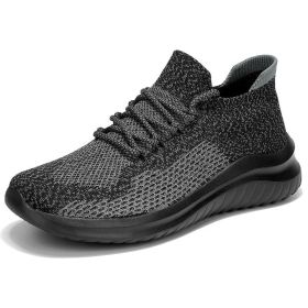 Men Women Mesh Casual Sports Shoes Breathable Soft Cozy Spring Summer Autumn Couples Flying Woven Lightweight Running Outdoor (Color: Black gray, size: 36)