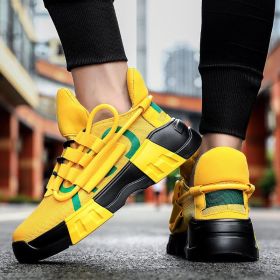 New Men Boys Student Breathable Sneakers Mesh Air Cushion Shock Absorbing Campus Outdoor Running Shoes Fashion Casual Sport Soft (Color: YELLOW, size: 42)