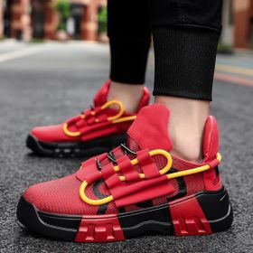 New Men Boys Student Breathable Sneakers Mesh Air Cushion Shock Absorbing Campus Outdoor Running Shoes Fashion Casual Sport Soft (Color: Red, size: 42)