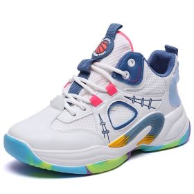 Children's basketball shoes, children's casual sports shoes, boys' school sports tennis shoes, non-slip running shoes 33-40 (Color: White Blue, size: 33)