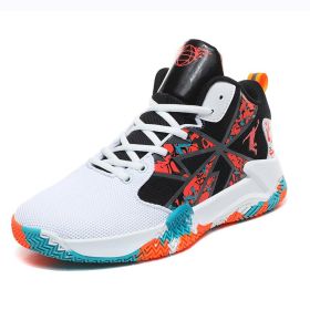 Basketball shoes men's mesh breathable sports shoes non-slip wear-resistant men's shoes student youth running shoes (Color: White red, size: 44)