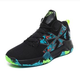 Basketball shoes men's mesh breathable sports shoes non-slip wear-resistant men's shoes student youth running shoes (Color: dark green, size: 38)