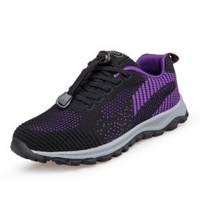 High Quality Men Women Casual Shoes Mesh Fly Weaving Breathable Middle-aged Elderly Light Sport Walking Spring Summer Autumn New (Color: Black purple, size: 42)