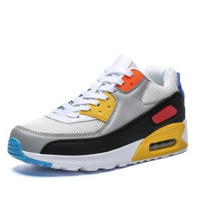 Mens Sneakers Arrival Running Shoes Lover Gym Shoes Light Breathe Comfort Outdoor Air Cushion Couple Jogging Hombre Shoes 36-47 (Color: white gray blue, size: 45)