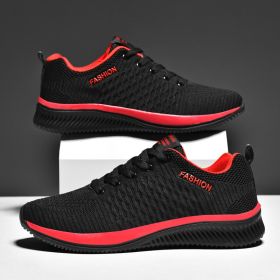Mens Sport Running Shoes Summer Breathable Mesh Walking Jogging Athletic Sneakers Lightweight Outdoor Male Trainer Hombre Shoes (Color: black red 9088, size: 46)