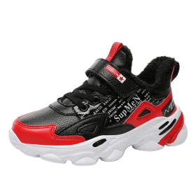 Fashion Kids Sport Shoes Boys Chunky Sneakers Lightweight Children Casual Running Shoes Plus Velvet Tenis Sneakers for Girls (Color: velvet dark blue, size: 39)