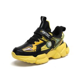 Newest Sport Shoes Kids Running Shoes Mecha Fashion Sneakers Boys Running Shoes Soft Sole Children Sport Shoes Chaussure Enfant (Color: Black yellow, size: 29)