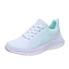 New casual shoes running shoes women's shoes fly woven casual sports shoes autumn tide (Color: White green, size: 39)
