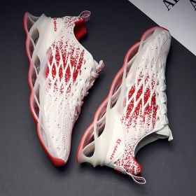2022 New Designer Men Shoes Male Tenis Luxury Shoe Hombre Mesh Platform Footwear Fashion Breathable Blade Sport Running Sneakers (Color: White red, size: 42)