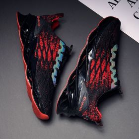 2022 New Designer Men Shoes Male Tenis Luxury Shoe Hombre Mesh Platform Footwear Fashion Breathable Blade Sport Running Sneakers (Color: Black red, size: 44)