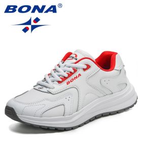 BONA 2022 New Designers Action Leather Running Shoes Women Outdoor Sports Shoes Sneakers Ladies Walking Jogging Shoes Feminimo (Color: Deep blue F green, size: 8)