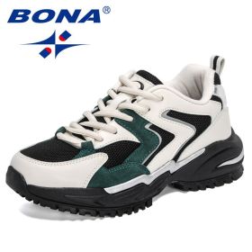 BONA 2022 New Designers Classics Sneakers Women Sports Shoes Casual Running Shoes Ladies Breathable Jogging Footwear Feminino (Color: White deep blue red, size: 5.5)