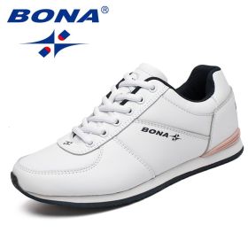 BONA New Classics Style Women Running Shoes Lace Up Women Athletic Shoes Outdoor Jogging Sneakers Comfortable Fast Free Shipping (Color: Deep blue, size: 8)