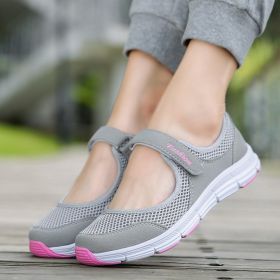 Summer Breathable Women Sneakers Healthy Walking Mary Jane Shoes Sporty Mesh Sport Running Mother Gift Light Flats 35-42 Size (Color: White, size: 6.5)