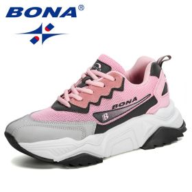 BONA 2022 New Designers Trendy Sneakers Women Jogging Shoes Trainers Lace Up Running Shoes Ladies Sport Shoes Feminimo Footwear (Color: Black royal blue, size: 7)