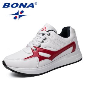 BONA New Arrival Typical Style Women Running Shoes Outdoor Jogging Sneakers Lace Up Lady Athetic Shoes Light Fast Free Shipping (Color: BLACK WHITE, size: 6)