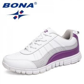 BONA New Hot Style Women Running Shoes Lace Up Athletic Shoes Outdoor Walking Jogging Shoes Comfortable Sneakers Free Shipping (Color: White Black, size: 7.5)