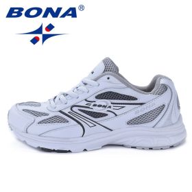BONA New Classics Style Women Running Shoes Breathable Upper Outdoor Walking Jogging Sport Shoes Comfortable Ladies Sneakers (Color: Gray White, size: 6.5)