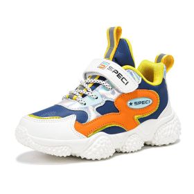 Kids Sport Shoes for Boys Running Sneakers Casual Breathable Children's Fashion Shoes 2022 Autumn Platform Light Shoes (Color: Dark blue orange, size: 31)