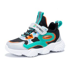 Kids Sport Shoes for Boys Running Sneakers Casual Breathable Children's Fashion Shoes 2022 Autumn Platform Light Shoes (Color: Black green, size: 35)