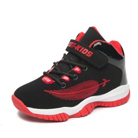 Basketball Boys Sneakers Kids Shoes for Kids Sneakers Girls Casual Shoes Running Trainers Footwear Lace-up Outdoor Fashion 2022 (Color: Black and red, size: 38)