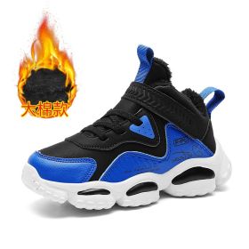 Winter Kids Shoes For Boys Sneakers Girls Sport Shoes Child Tenis Infantil Casual Warm Running Kids Shoes Boy kids fashion 28-39 (Color: Fluff dark blue, size: 36)