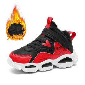 Winter Kids Shoes For Boys Sneakers Girls Sport Shoes Child Tenis Infantil Casual Warm Running Kids Shoes Boy kids fashion 28-39 (Color: Fluff Black red, size: 28)