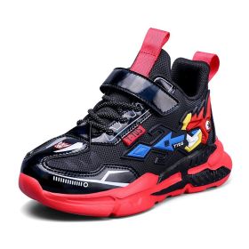 Children Shoes For Girls Sneakers Kids Casual Shoes Leather Running Footwear Trainers Anti-slippery Fashion School Student 2022 (Color: Black red, size: 35)