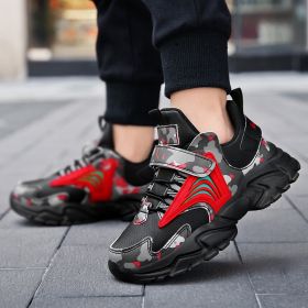 Basketball Boys Sneakers Girls Casual Shoes Running Trainers Footwear Lace-up Outdoor Fashion Children Shoes For Kids Sneakers (Color: Black red, size: 33)
