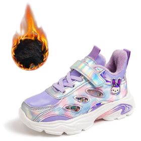 Kids Cotton Shoes Boys Sneakers Sweet Cute Girls Sports Shoes Outdoor Flat Sports Shoes Student Casual Child Winter Running Shoe (Color: purple cotton shoes, size: 28)