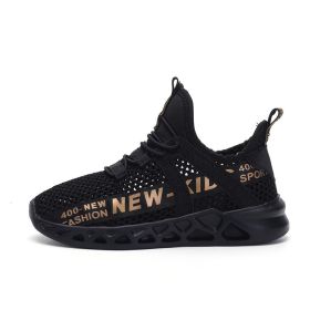 2019 Spring Autumn Kids Sport Running Shoes Boys Sneakers Tenis Basket Footwear Red Black Breathable Girls Soft Chaussure Enfant (Color: gold hollow shoes, size: 1.5)