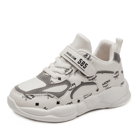 Children Leather Sneakers Kids Flat Casual Outdoor Light Soft Anti-Slip Sports Shoes Girls Vibrant Running Trekking Tennis Shoe (Color: White, size: 34)
