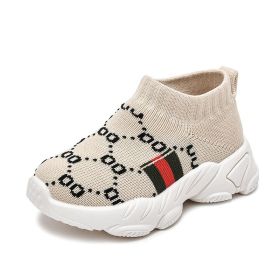 Baby Sneakers Infant Sock Shoes Fashion Children's Flat Baby Kids Girls Shoes Stretch Breathable Mesh Sports Running Shoes (Color: beige-2, size: 23 (Insole 15cm))