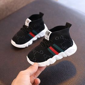 Baby Sneakers Infant Shoes Fashion Children's Flat Shoes Baby Kids Girls Shoes Stretch Breathable Mesh Sports Running Shoes (Color: Black, size: 25 (Insole 14.5CM))