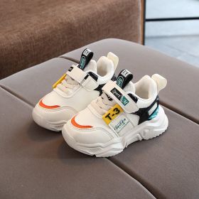 2022 Autumn/Winter Children Shoes Boys Girls Leather Sport Sneakers Plush Fashion Waterproof Non-slip Warm Kids Running Shoes (Color: Beige, size: 24 (Insole 15cm))