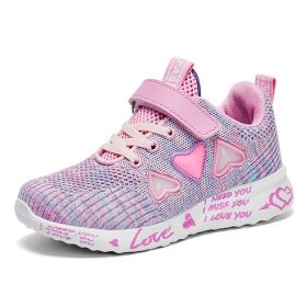 2022 Kids Casual Shoes For Girls Light Mesh Sneakers Kids Autumn Children Fashion Tenis Cute Sport Female Running Sock Footwear (Color: Pink, size: 37)