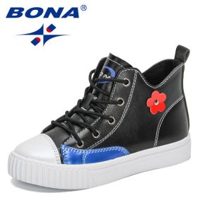 BONA New Designers Children's Sneakers High Top Basketball Sports Shoes Child High Quality Running Shoes Kids Walking Footwear (Color: Black royal blue, size: 3)