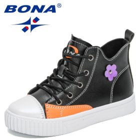 BONA New Designers Children's Sneakers High Top Basketball Sports Shoes Child High Quality Running Shoes Kids Walking Footwear (Color: Black orange, size: 4)