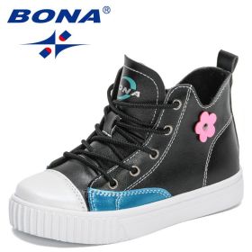 BONA New Designers Children's Sneakers High Top Basketball Sports Shoes Child High Quality Running Shoes Kids Walking Footwear (Color: Black emerald green, size: 4.5)