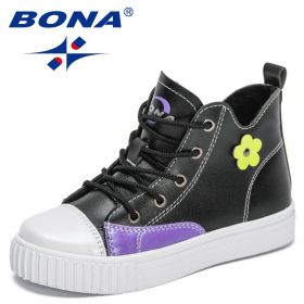 BONA New Designers Children's Sneakers High Top Basketball Sports Shoes Child High Quality Running Shoes Kids Walking Footwear (Color: Black purple, size: 5.5)