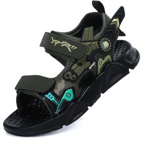 2022 Summer Kids Camouflage Sandals Boys Beach Shoes Mecha Design Baby Boy Sport Sandal Children's Shoe Outdoor Walk & Running (Color: Green, size: 29 ( insole 18.5cm ))