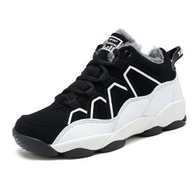 Children Winter Plus Plush Warm Sneakers Boys Casual Sport Shoes Kids Non-slip Snow Shoes Vibrant Running Trainers Jump Shoes (Color: White, size: 35)