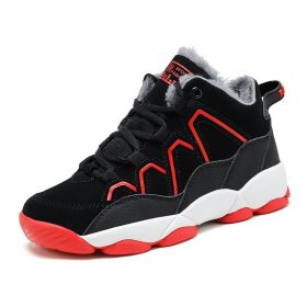Children Winter Plus Plush Warm Sneakers Boys Casual Sport Shoes Kids Non-slip Snow Shoes Vibrant Running Trainers Jump Shoes (Color: Red, size: 40)